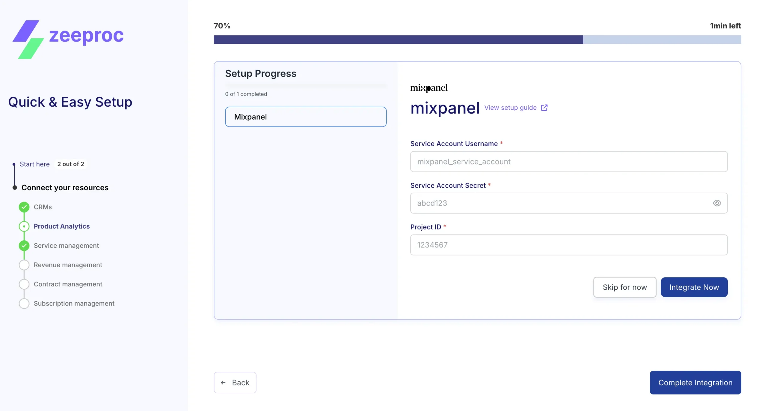 Mixpanel integration in zeeproc
